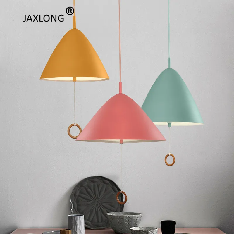 

Nordic Drawstring Switch Macaron LED Pendant Lamp Coffee Shop lustre Colorful Indoor Decor Pendant Lights Loft Hanging Lamp