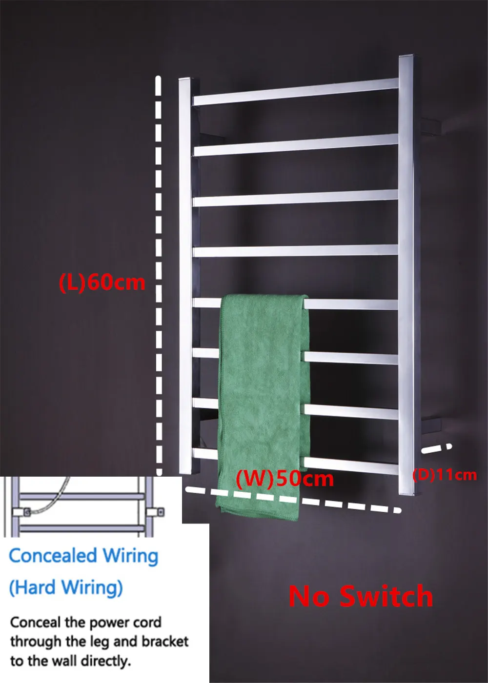 Настенный полотенцесушитель электрический полотенцесушитель из нержавеющей стали аксессуары для ванной комнаты полотенцесушители/полотенцесушитель TW-SQ4 - Цвет: Hidden Cable 1