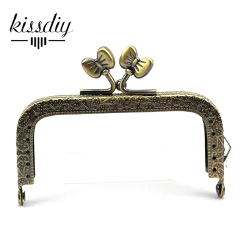

10pcs/lot DIY 8.5cm Antique Brass Square Metal Purse Frame Leaf bowknot kiss clasp Handle for Bag Craft bag making sew