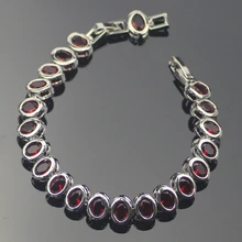 Ajustable de Alta Calidad Redondo Rojo Granate Pulseras de Plata de ley Para Las Mujeres de Longitud 7 + 1 Pulgadas Caja de Regalo y envío Gratis