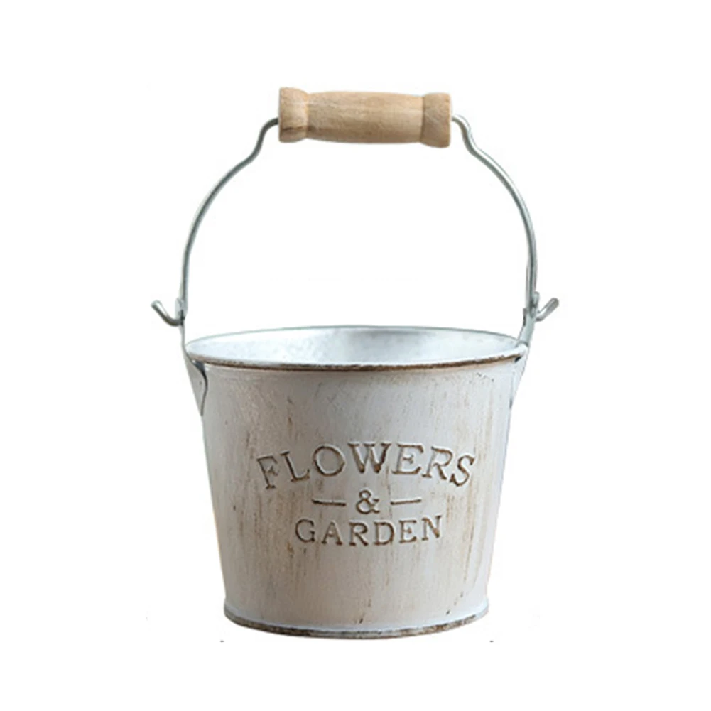

Desktop Garden Pastoral Style Flower Bucket Vase Countryside Vintage Decoration Craft Ornaments Home Holder Iron