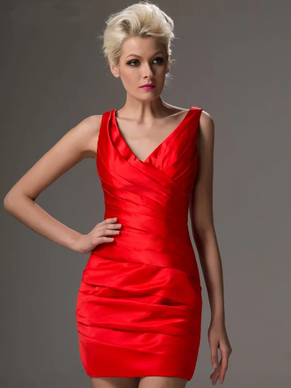 Красные элегантные коктейльные платья Оболочка v-образным вырезом Короткое мини с открытой спиной сексуальное размера плюс вечерние, выпускные платья