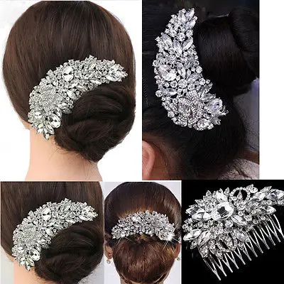 hair hairpin comb rhinestone headwear formal bridal crystal flower clip jewelry silver