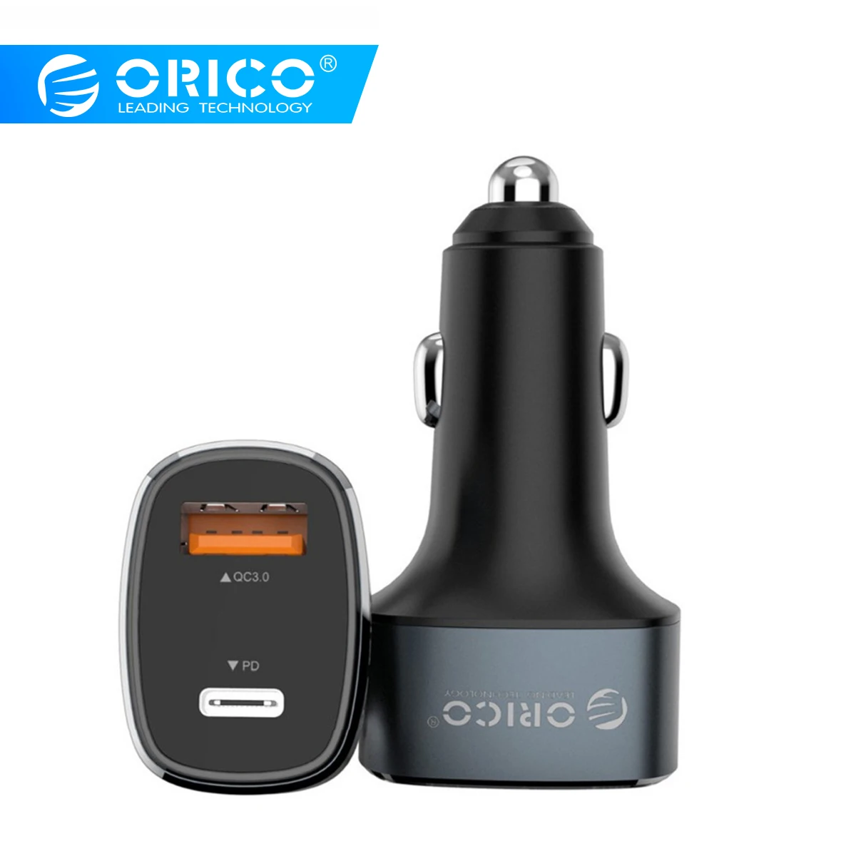 Автомобильное зарядное устройство ORICO с двумя USB PD C, быстрая зарядка 3,0, зарядное устройство для мобильного телефона, QC 3,0, автомобильное зарядное устройство для Xiaomi, samsung, S8, iPhone X, 8, планшета