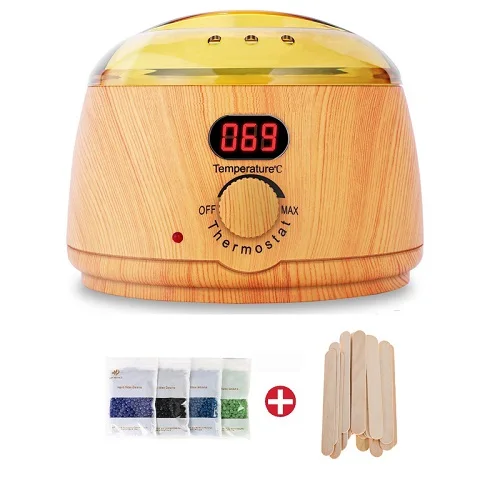 Wax Warmer Wooden Electric Paraffin Wax Heater Pot Hair Removal Waxing Kit with LCD Display 4 Flavor Wax Beans Home Salon Spa - Цвет: SET