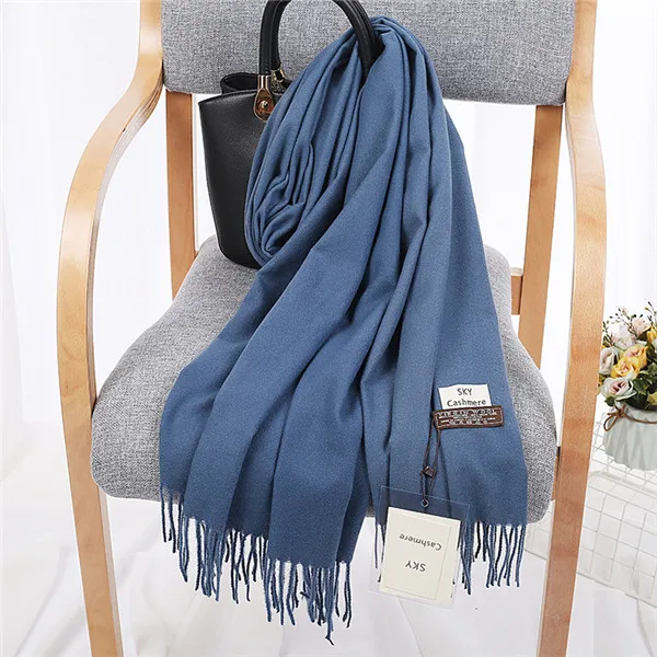 Denim Blue TagerWilen, роскошный брендовый зимний шарф, унисекс,, женский, мужской, шерстяной, небесный, кашемировый шарф, Пашмина, с кисточками, для женщин и мужчин, накидка, шаль - Цвет: Denim Blue