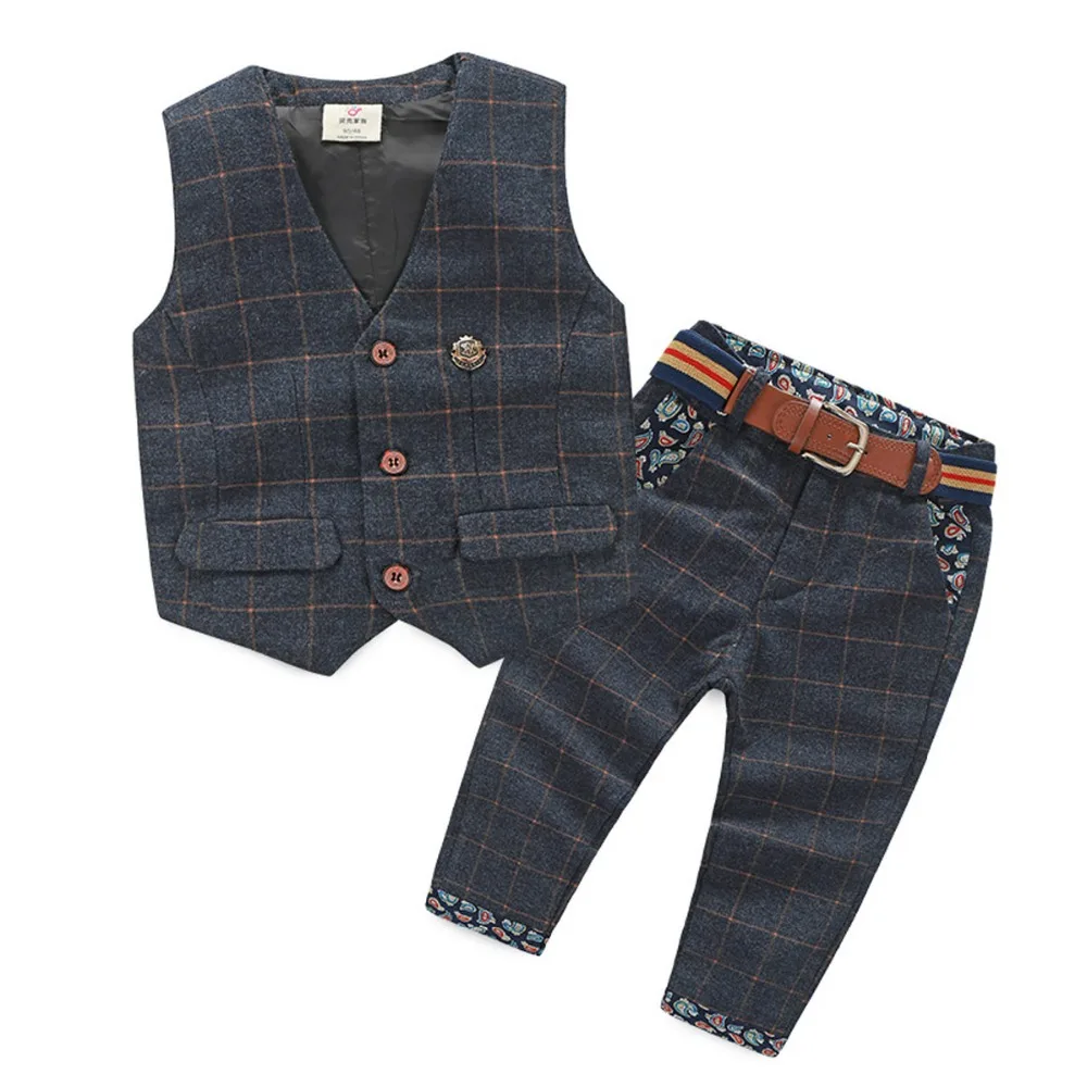

Children checked suit the new spring clothing Korea 2016 boys two-piece children's wear vests long pants
