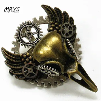 

Steampunk Gothic Bird Skull Head Wings Gears Collar Brooch Pins Badge Metal Men Women Fashion Vintage Cool DIY