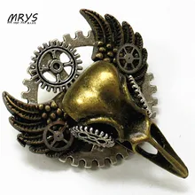 steampunk jewelry gothic bird skull head wings gears collar brooch pins badge metal men women fashion vintage jewelry cool DIY
