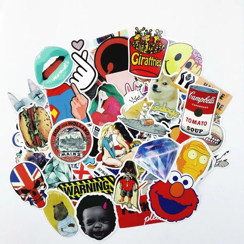 

100pcs/pack DIY waterproof funny laptop car sticker for trunk skateboard guitar fridge decal random mixed toy stickers