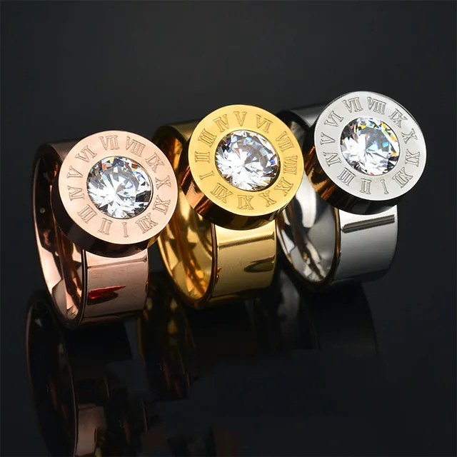 New Arrive Trendy Exchange 7 Colors Big CZ Stone Ring 316l Engraving Stainless S New Arrive Trendy Exchange 7 Colors Big CZ Stone Ring 316l Engraving Stainless S