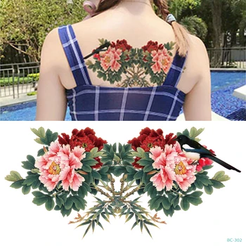 

1pc New Chest Tattoo large Peony flower cuckoo bird shoulder arm back body art Sternum tattoo henna body/back paint Under breast