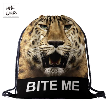 

WHO CARES New fashion Backpack Ferocious leopard 3D printing travel softback bag drawstring bag Portable backpacks