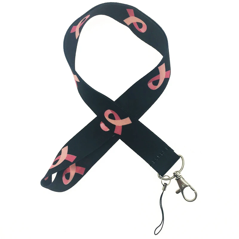 EUPNHY, 1 шт., розовая и красная лента, брелок для борьбы с раком груди, ремешок на шею, шнурок для сотового телефона, ключи, ID, значок, держатель, ремни - Цвет: 4