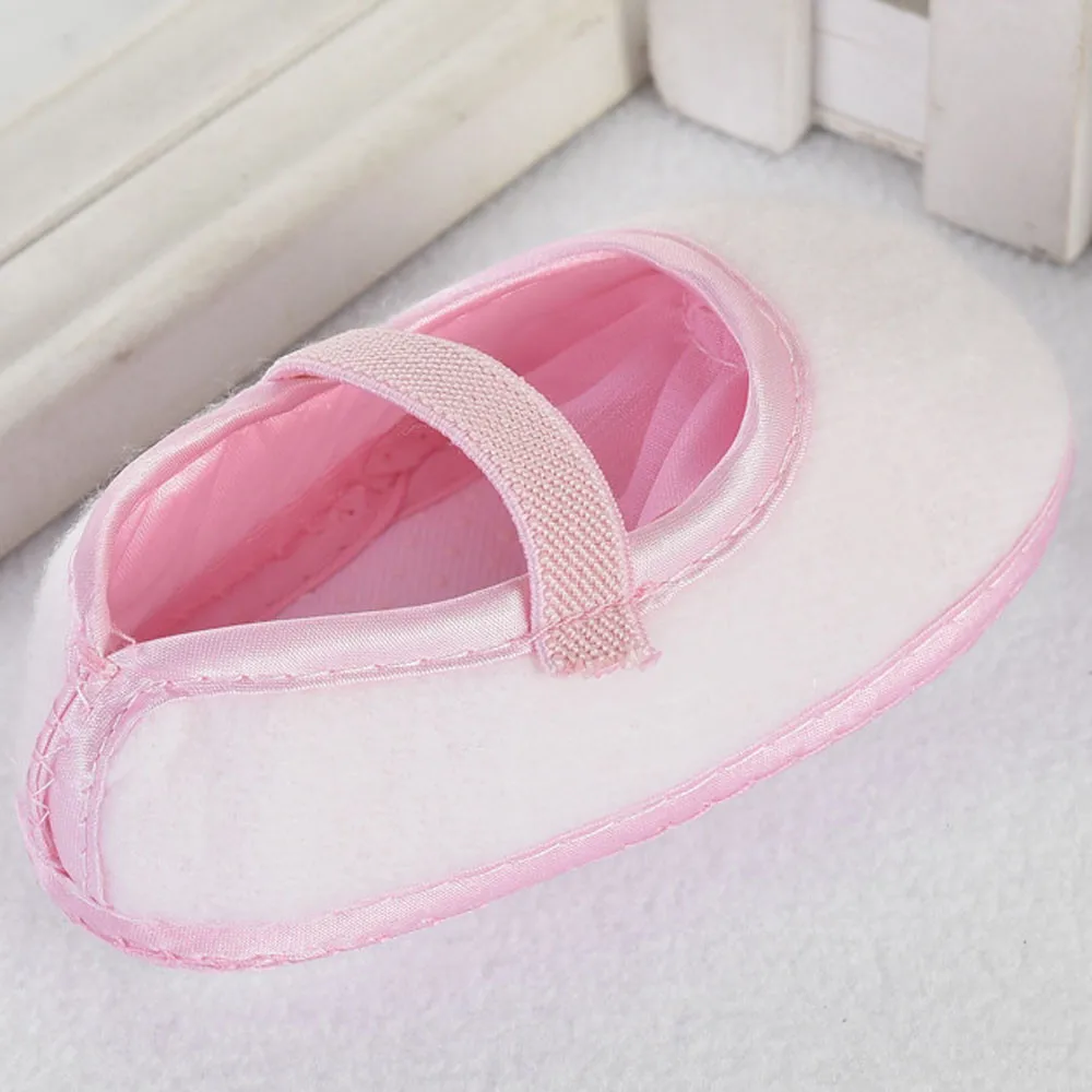 Для новорожденных обувь для девочек цветок мягкая подошва; детская обувь для младенцев девочек младенец для ползунов, новорожденных детские обувь для малышей от 0 до 18 месяцев, Эластичная лента
