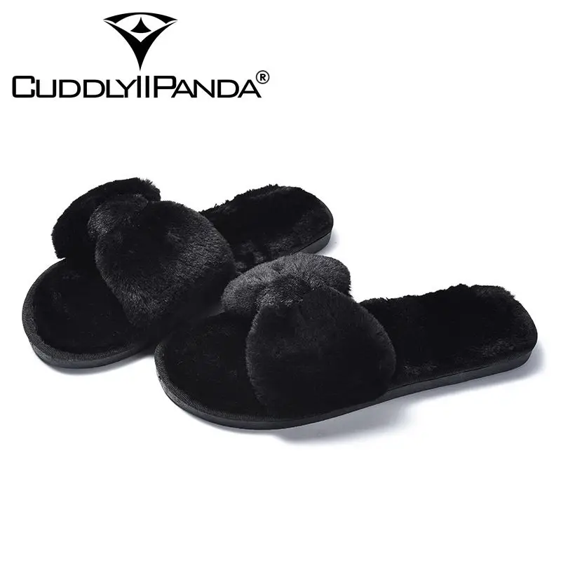 CuddlyIIPanda женские модные домашние тапочки Осень зима искусственный мех мягкий