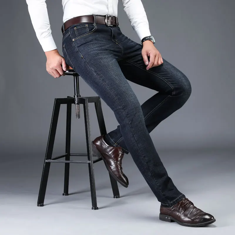 EVES Man Jeans Micro Stretch Straight Long Skinny Trousers Fashion Casual Black Blue Denim Durable Male Business Jeanswear Pants