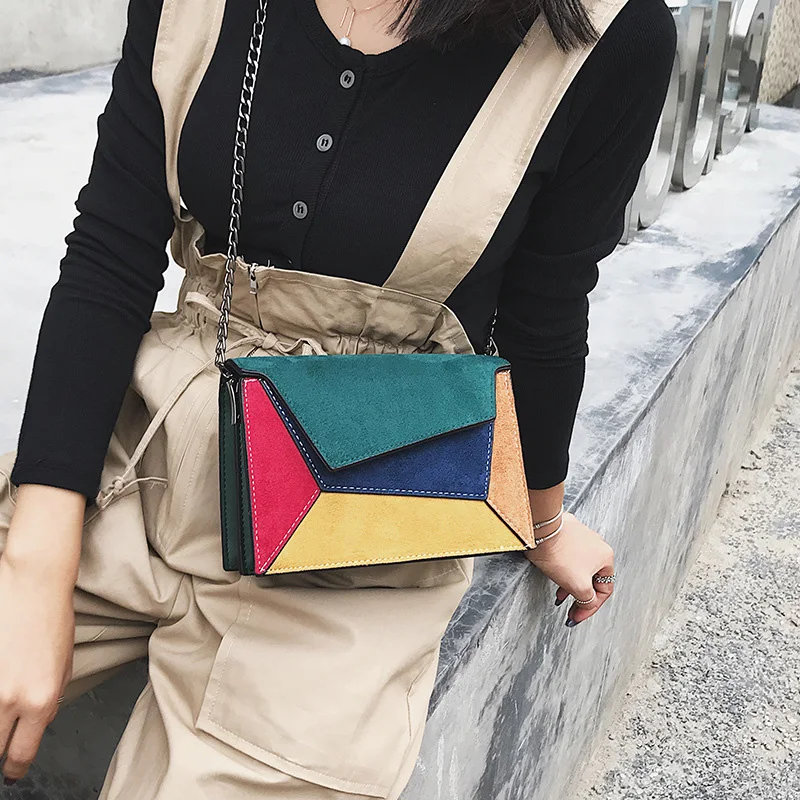 

Fashion Quality Leather Patchwork Messenger Bag girl Female Chain Strap Shoulder Bag Small Criss-Cross Ladies' Flap Bags girl