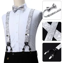 Мужские подтяжки Пейсли Мода свадьба различные 6 зажимов вечерние предварительно завязанные бабочка Карманный платок Набор регулируемые подтяжки# S04