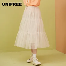 UNIFREE/многослойная юбка средней длины; юбка суперфеи; трапециевидная юбка с высокой талией; Многоуровневая эластичная резинка на талии; простая UEE192Q038