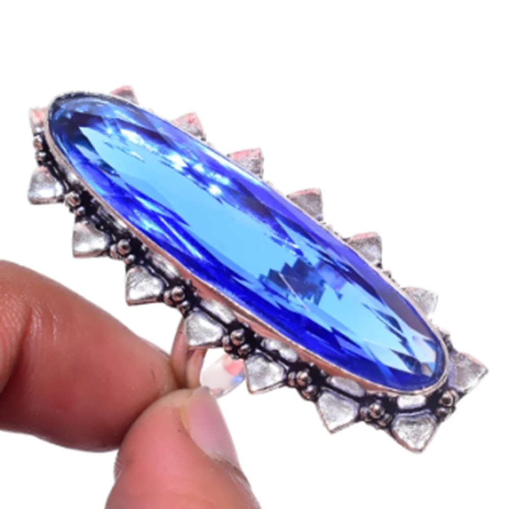 

Blue Topas Ring Silver Overlay over Copper, USA Size 8 , R4680