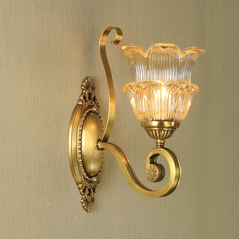 European copper wall lamp crystal lamp American living room lights