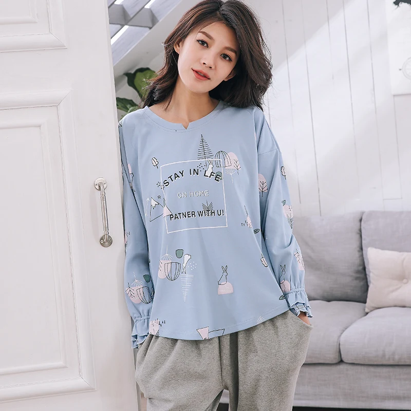 

Spring Pajamas For Women Sets 100% Cotton Long-sleeve Sleepwear Suit Female Plus Size M-2XL Pajamas Suits