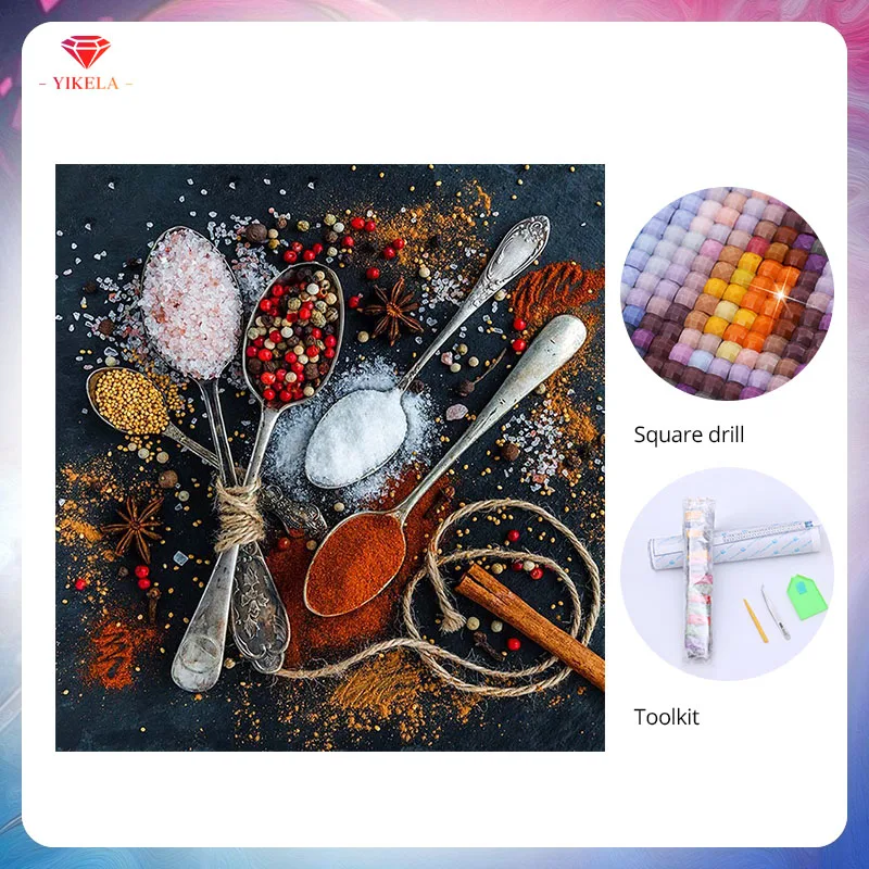 

YIKELA 5D Rhinestone Mosaic Diamond Embroidery Cross Stitch Full Square Spoon Seasoning Diamond Painting Home Decor