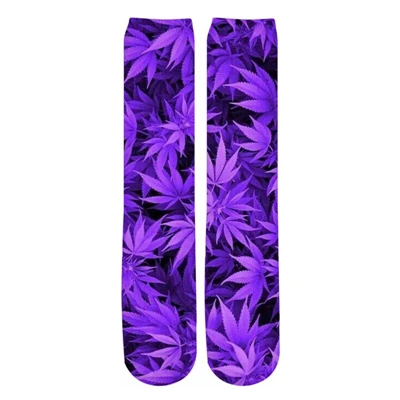 PLstar Cosmos дропшиппинг новые модные мужские 3d носки фиолетовые с принтом сорняков мужские/женские повседневные Прямые Носки - Цвет: color as the picture