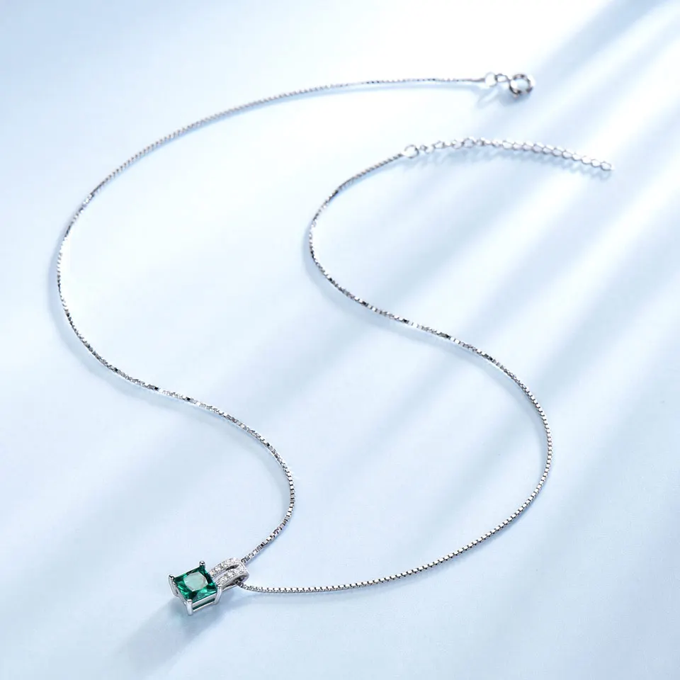 UMCHO Pure 925 Sterling Silver Pendants Women Green Princess-cut Emerald Charm Wedding Pendant Fine Jewelry Without Chain silver pendant