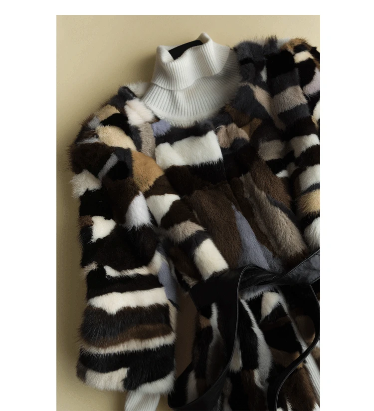 Excellent 2019 New Arrival Patchwork Mixed Colors True Natural Real Mink Fur Coat Genuine Mink Fur Jakcet FREE SHIPPING JN479 4