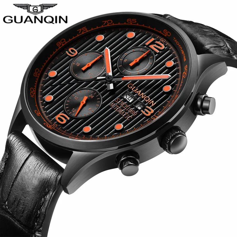 

Relogio Masculino GUANQIN Mechanical new Automatic date week Waterproof mens watch top brand luxury leather erkek kol saati A