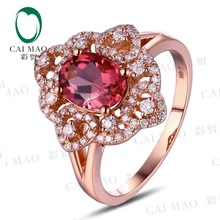 CaiMao 1.38ct Natural Pink Tourmaline & 0.38ct Diamond 18k Gold gemstone engagement ring Fine Jewelry