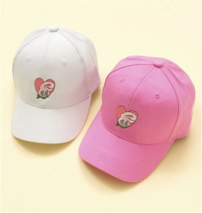 Японский harajuku милый kwaii Лолита Сладкий Esther Ким любовь зайчики вышивка розовая шляпа хип-хоп бейсболка