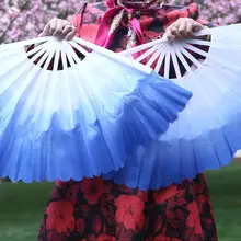 1 пара 42 см(16,5") женская вуаль для веера танца живота, пластиковая вуаль для веера, народная танцовщица, Ручной Веер, очень толстый градиентный цвет