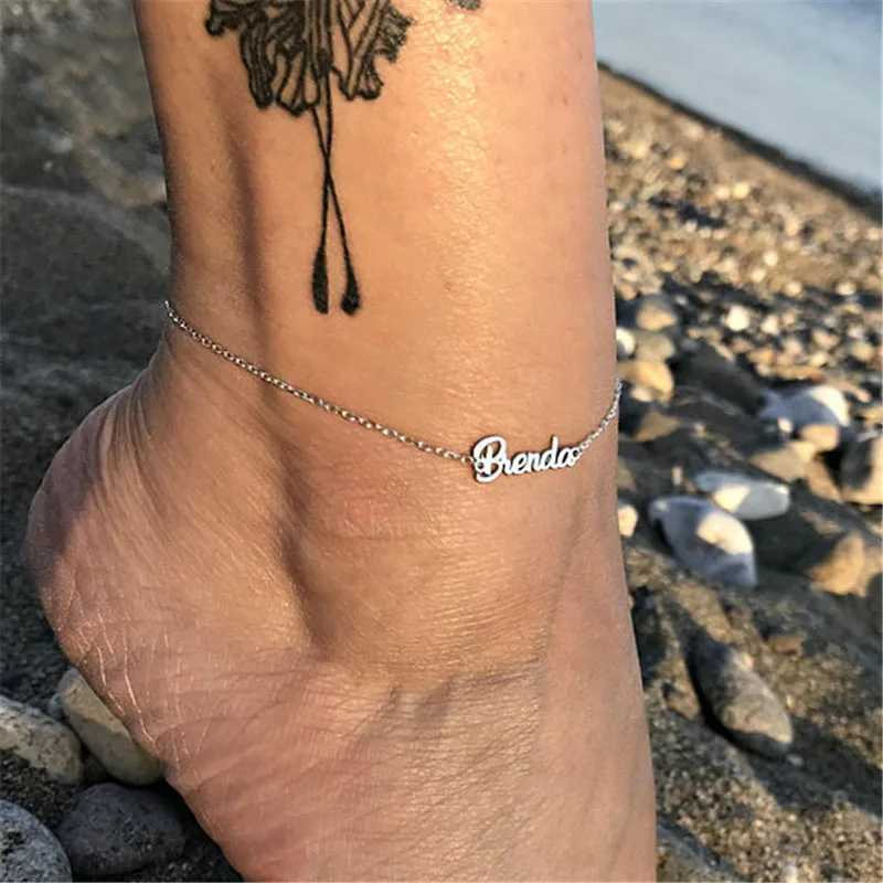 

Stainless Steel Custom Name Anklet Personality Nameplate Leg Chain Bohemian Ankle Bracelet Boho Jewelry for Women Girls 2019 New