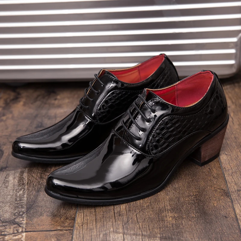 FUQIAO Men Dress Shoes Hight Increase 6CM High Heel Wedding Shoes Formal Dresses Footwear