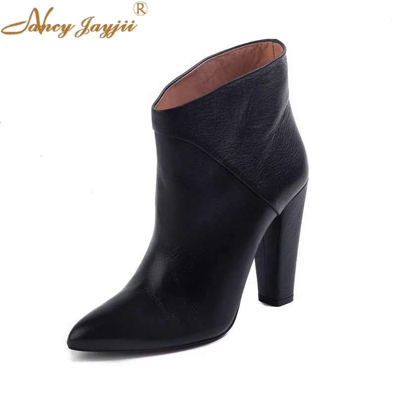 

Women Shoes Adult Ladies Female Boots Ankle Pointed Toe Sewing Super High Square heels Spring/Autumn Mature Fashion Leisure 2019