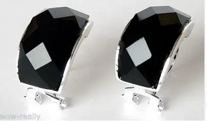 

New Style Woman's Black stone Stud Earrings Jewelry 13X20mm Silver natural gem/stone/coral/opal Earrings