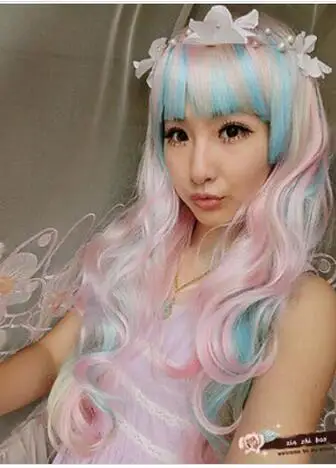 

Wig Lovely Stylish Women Lady Favorite Long Wavy Hair With Bangs Full Wigs Rainbow Free Shipping