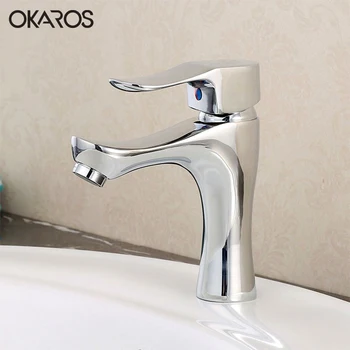 

OKAROS Classic Modern Chrome Finish Bathroom Basin Faucet Vessel Sink Faucet Single Handle Single Hole Hot Cold Water Tap Mixer
