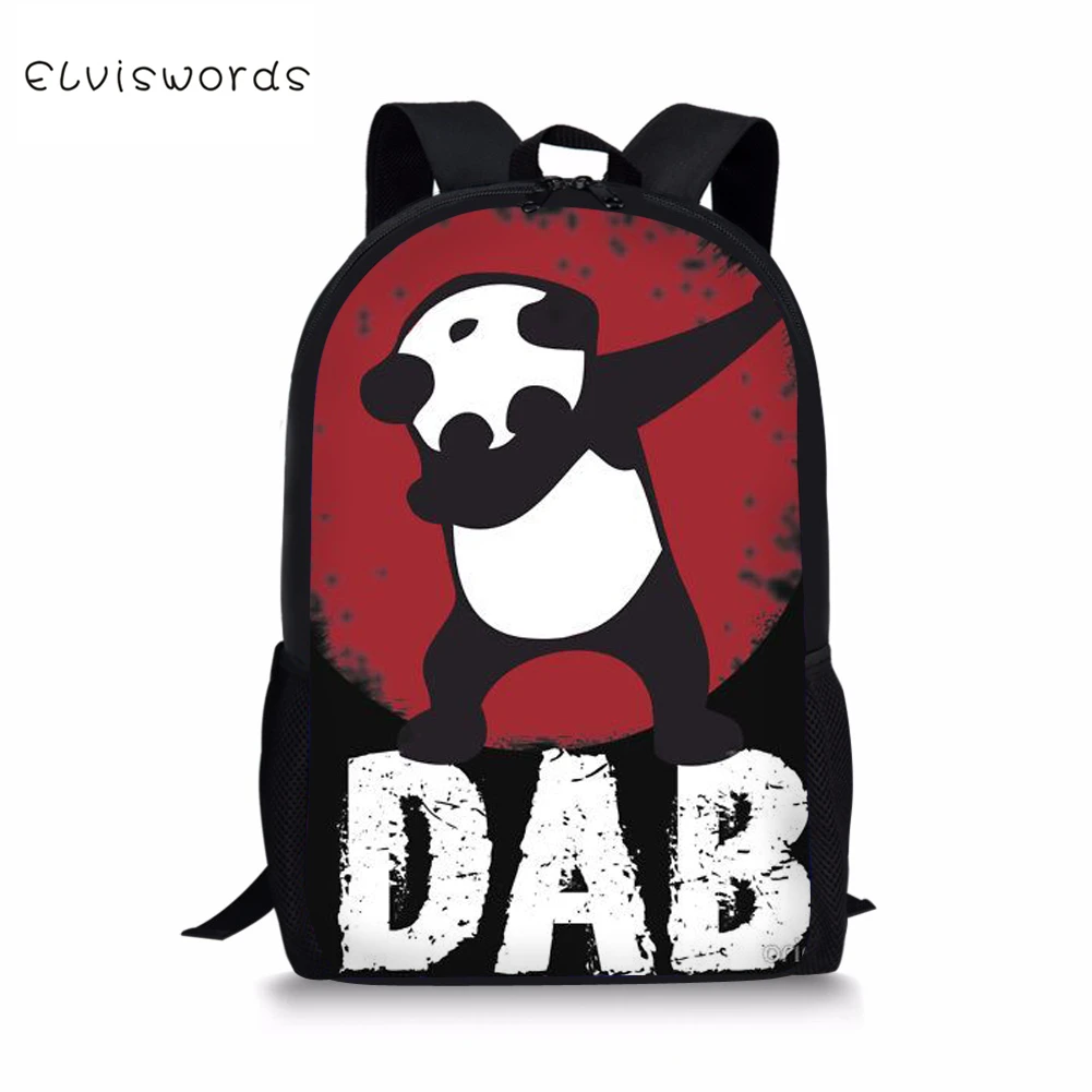 #*Cheap ELVISWORDS Hip hop panda Pattern Schoolbag for Boys Girls Stylish Elementary School Students Bag Cute Lightweight Laptop Bags