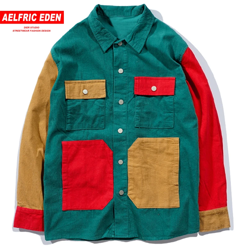 

Aelfric Eden Vintage Color Patchwork Jackets 2018 Winter Corduroy Men Jacket Fashion Skateboard Overcoats Casual Streetwear B039