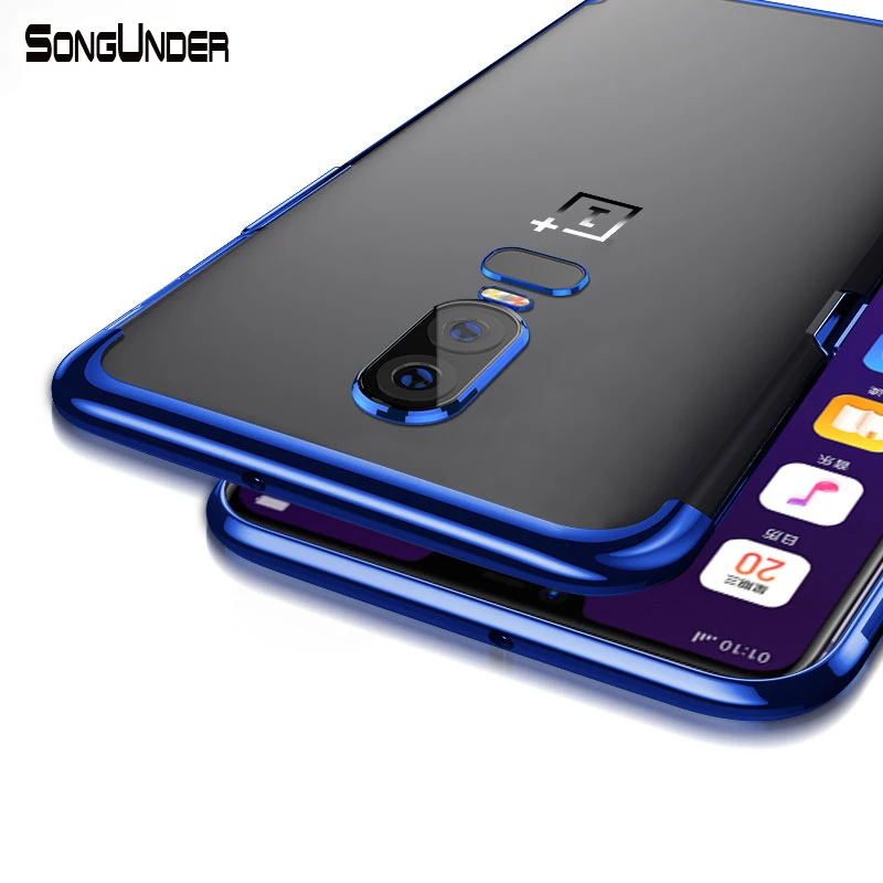 

For Oneplus 6 Case Cover Luxury Transparent Soft Silicone Slim Plating TPU Back Cover For Oneplus6 6T 5 5T Cases Phone Coque
