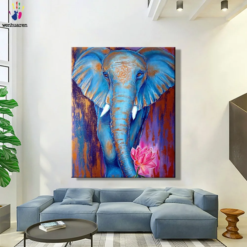 

DIY colorings pictures by numbers with colors Painted animal elephant picture drawing painting by numbers framed