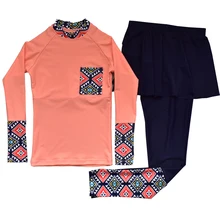 Для девочек-подростков; Гидромайки раздельный купальник из двух предметов платье с длинными рукавами и юбка в стиле "Ретро" купальный костюм ванный комплект От 10 до 17 лет ванный комплект