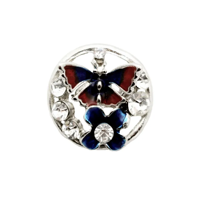 

10pcs/lot Metal Enamel Butterfly Rhinestone Snap Button Charms Fit 18mm/20mm Ginger Snap Buttons Bracelets Necklace DIY Jewelry
