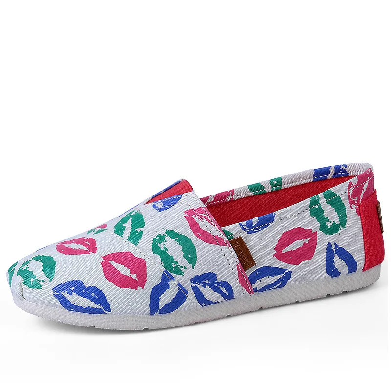 

FABRECANDY Women printing 9 design flats shoes 2018 spring women high quality loafers breathable striped canvas shoes girl