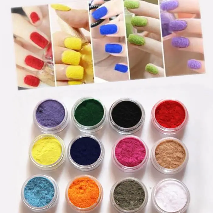 12PCS Decorate Velvet Fiber Nail Polish Professional Nail Art Cosmetics Varnish Nail Enamel JIU55