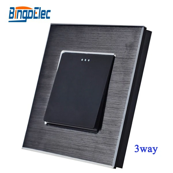 

Hot Sale EU/UK Standard 1gang 3way Button Switch Black Aluminum Panel Switch Wall Light Switch,110-250V AC ,50-60HZ